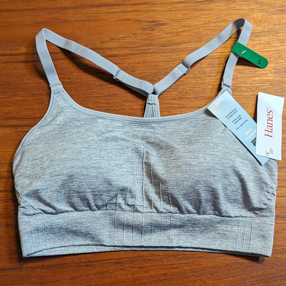NEW Hanes Bra Gray Seamless Cami Large
